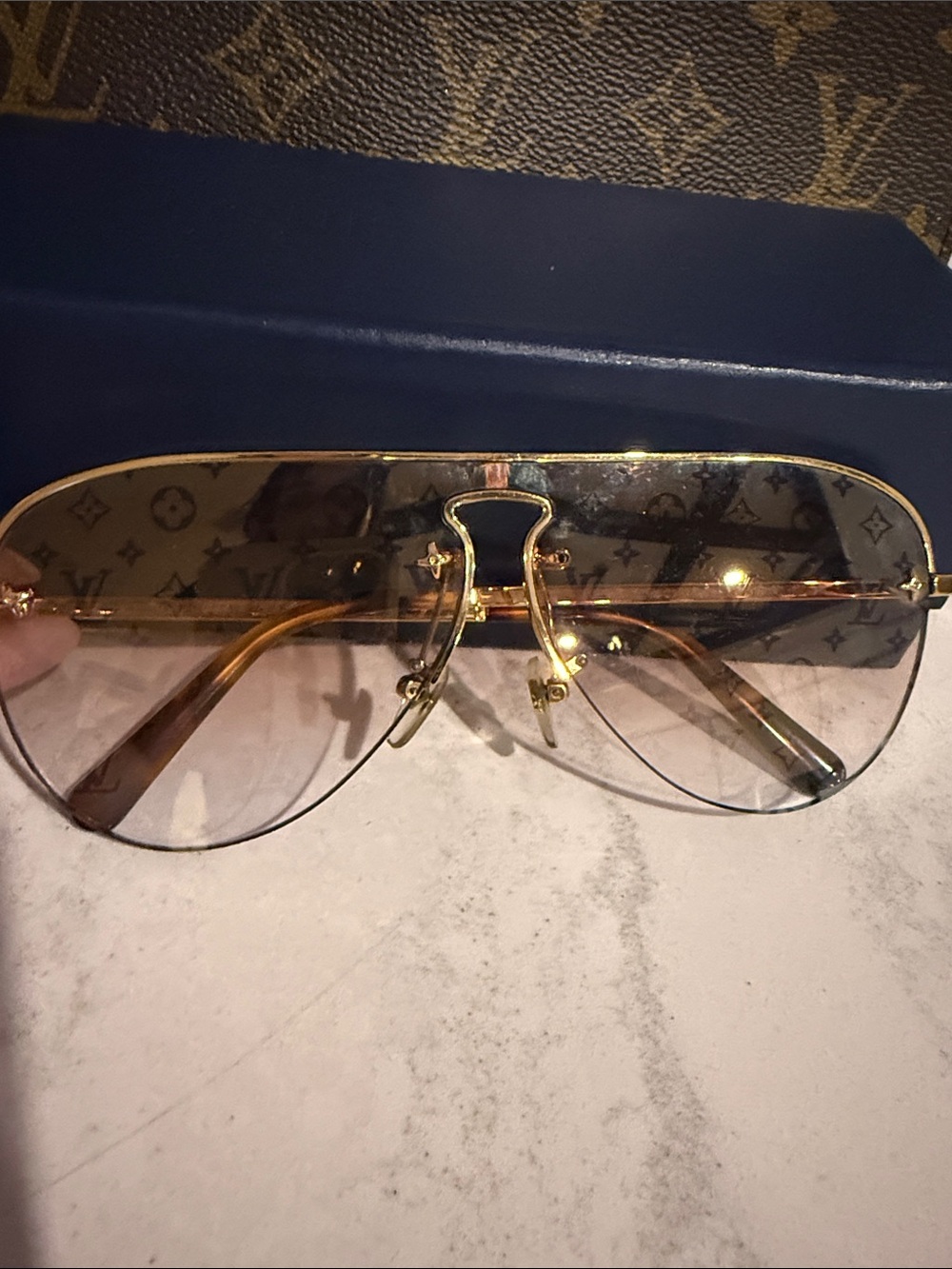 Louis Vuitton Gold Frame Sunglasses with Brown Gradient monogram logo Lenses